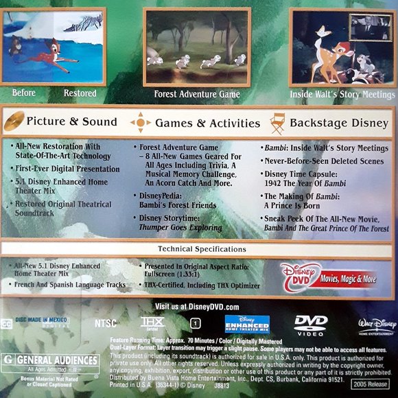 Walt Disney's DVD Lot; Bambi Platinum Edition (VG) & Bambi II (New) - Picture 5 of 5